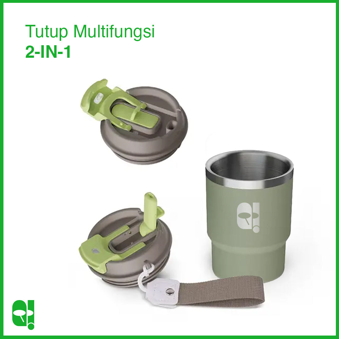 QCup Tumbler Stainless Steel Kopi Multifungsi dengan Insulasi Ganda Tahan Panas & Dingin berkapasitas 350ML