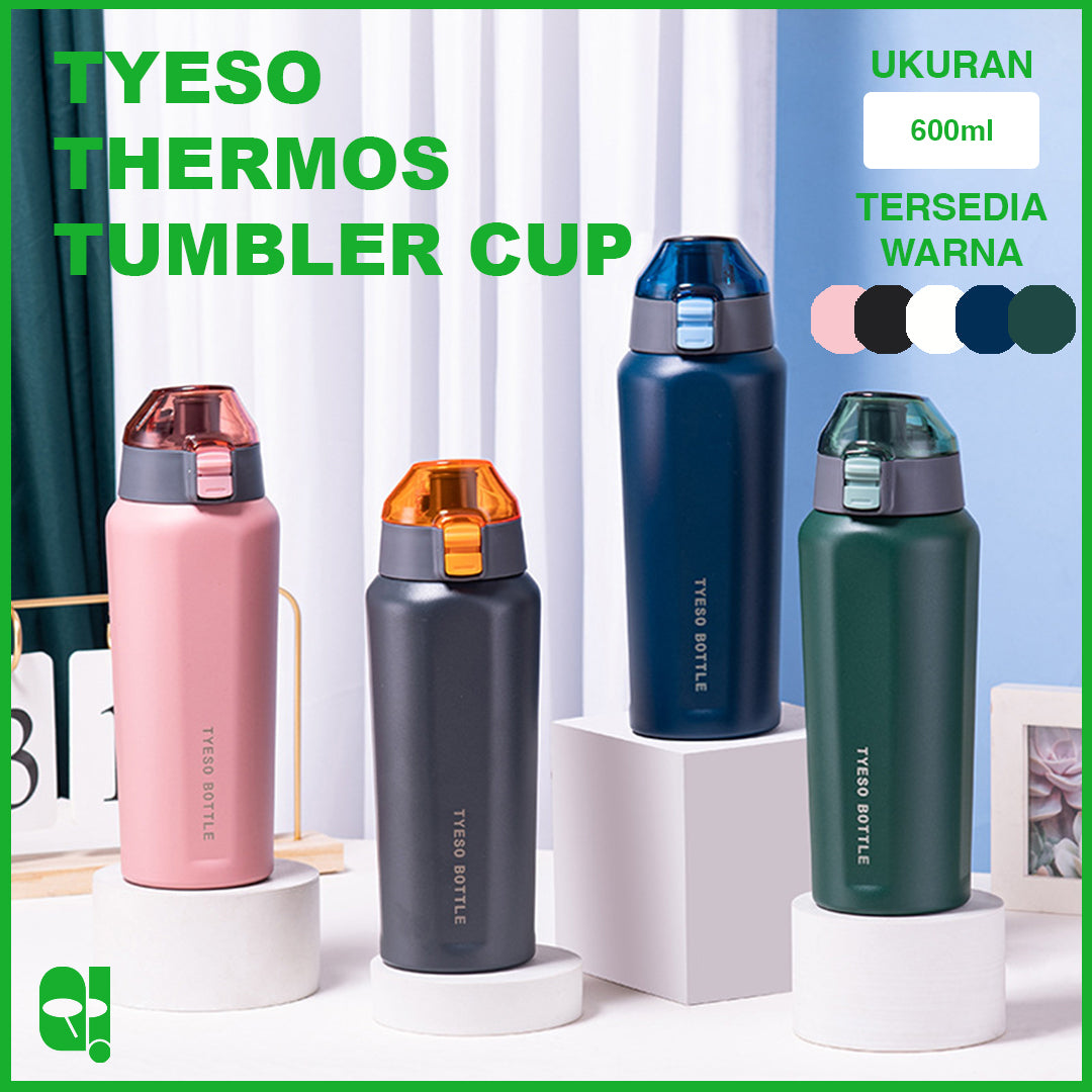 TYESO Botol Air Minum Olahraga Outdoor 600ml Thermos Stainless Steel Double Wall Termos Fitness Sports Water Bottle